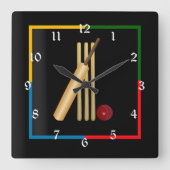 Cricket, Weide, Fledermaus und Ball, Quadratische Wanduhr (Vorderseite)