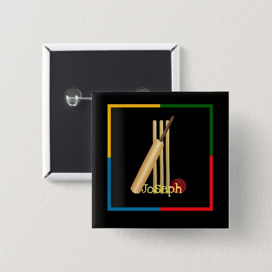 Cricket, Weide, Fledermaus und Ball, Vorlage Button (Vorne & Hinten)