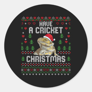 Cricket Weihnachten Bartagame hässlicher Weihnacht Runder Aufkleber