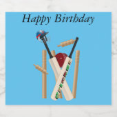 Cricket-Wickel, Helm, Fledermäuse und Ball zum Geb Bierflaschenetikett (Einzelnes Label)