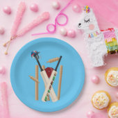 Cricket-Wickel, Helm, Fledermäuse und Ballast, Pappteller (Party)