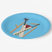 Cricket-Wickel, Helm, Fledermäuse und Ballast, Pappteller (Schrägansicht)