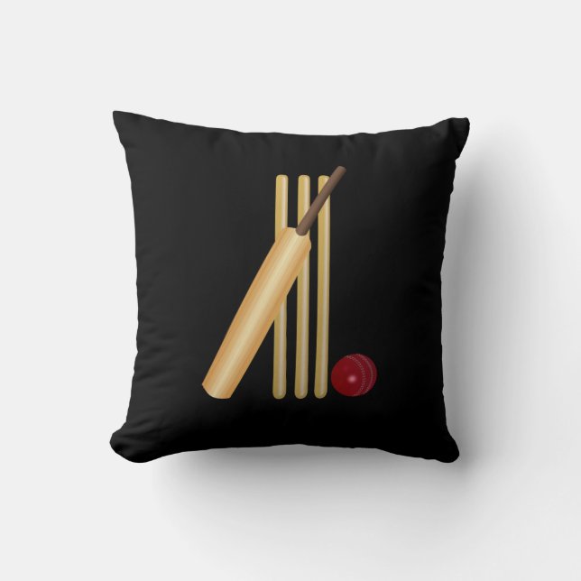 Cricket - Wicket, Bat und Ball Kissen (Vorderseite)