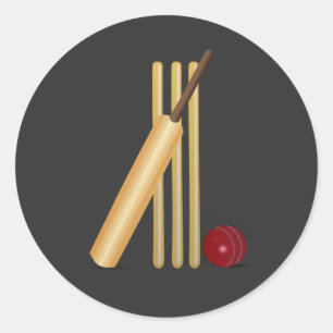 Cricket - Wicket, Bat und Ball Runder Aufkleber