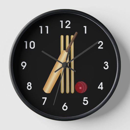 Cricket - Wicket, Bat und Ball Uhr (Vorderseite)