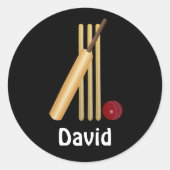 Cricket - Wicket, Fledermaus und Ball, Vorlage Runder Aufkleber (Vorderseite)