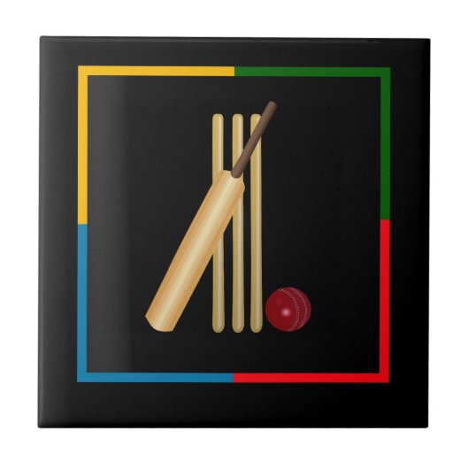 Cricket, Wicket, Schläger und Ball,  Fliese (Vorderseite)