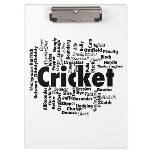Cricket Word Cloud Klemmbrett (Vorderseite)