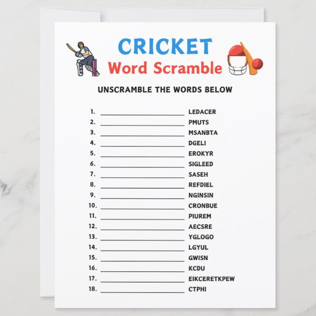 Cricket Word Scramble Game (Vorderseite)