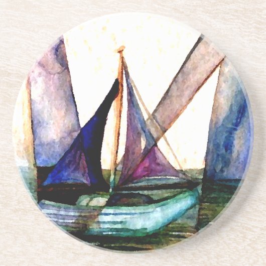 CricketDiane Segelboot-abstraktes 1 Segeln Sandstein Untersetzer (Vorne)