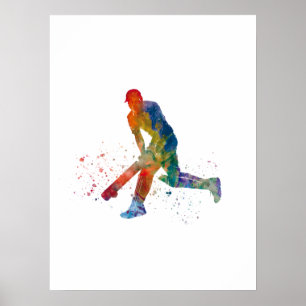 Cricketspieler in Aquarell Poster