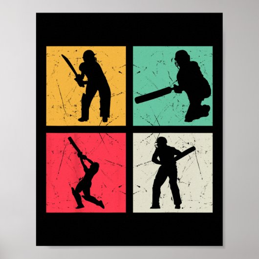 Cricketspieler Retro-Cricket-Silhouette Cricketing Poster (Vorne)