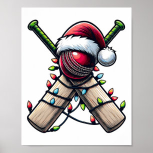 Cricketspieler-Team-Weihnachtsmütze Xmas Poster