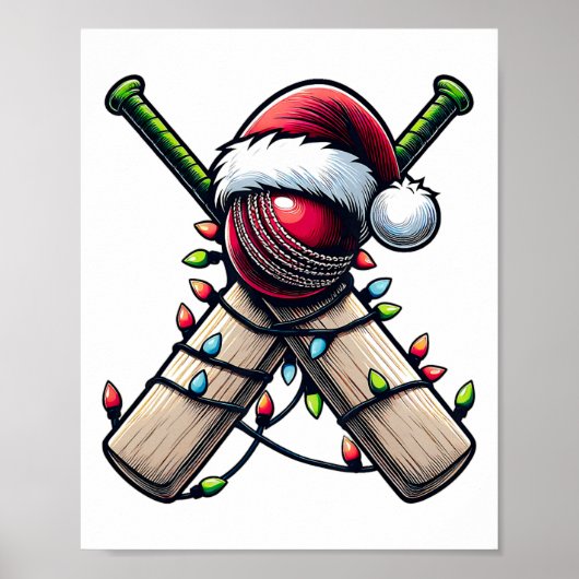 Cricketspieler-Team-Weihnachtsmütze Xmas Poster (Vorne)