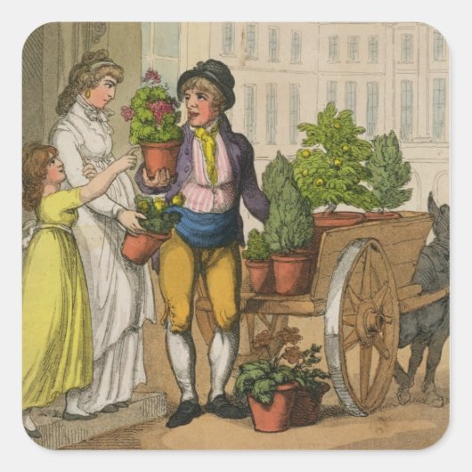 Cries of London: The Garden Pot Seller, 1799 (colo Quadratischer Aufkleber (Vorderseite)
