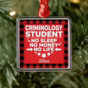 Criminology Uni Student Red Kariert Xmas Ornament Aus Metall