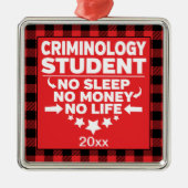 Criminology Uni Student Red Kariert Xmas Ornament Aus Metall (Vorne)