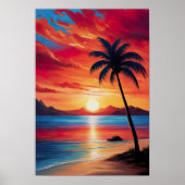 Crimson-Abend am Strand Poster (Vorne)