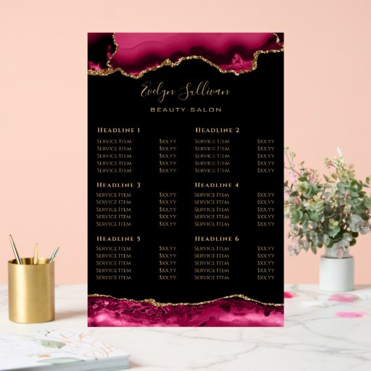 Crimson Agate Preisliste Akryllisches Zeichen Acrylschild (Hochzeit)
