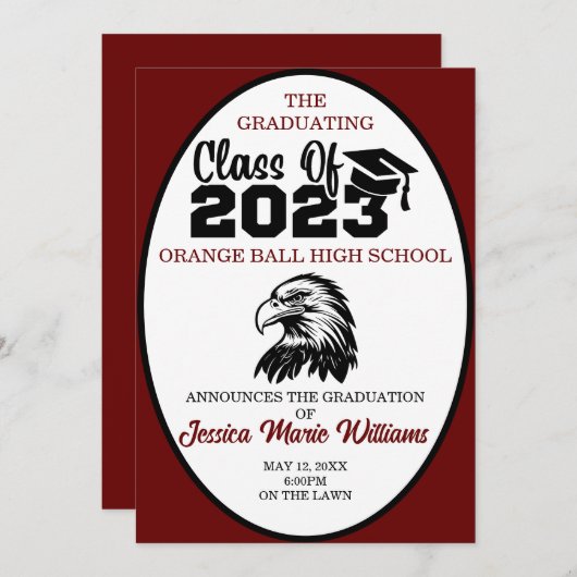 Crimson and Black Class of 2023 Abschluss Einladung (Vorne/Hinten)