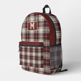 Crimson and cream tartan plaid Oklahoma  Bedruckter Rucksack