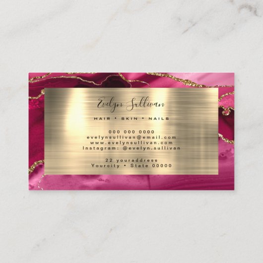 Crimson and Gold Agate Business Card Visitenkarte (Rückseite)