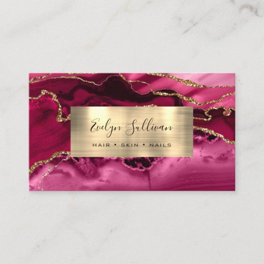 Crimson and Gold Agate Business Card Visitenkarte (Vorderseite)