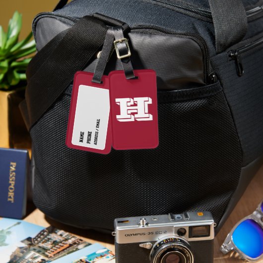 Crimson and Whit School Pride Color Style Monogram Gepäckanhänger (Vorderseite & Rückseite)