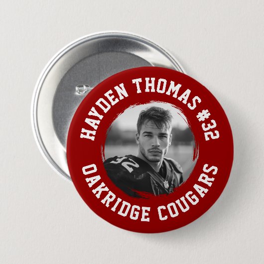 Crimson and White Athlete Name Jersey Number Foto Button (Vorne & Hinten)