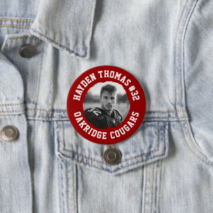 Crimson and White Athlete Name Jersey Number Foto Button