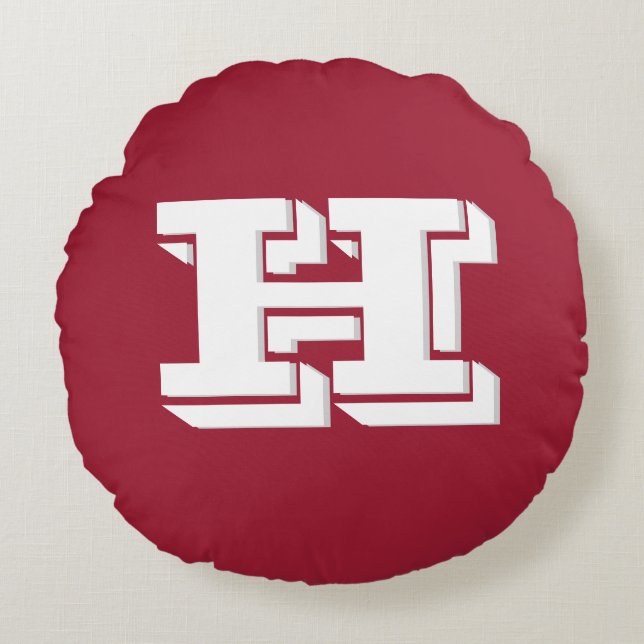 Crimson and White Varsity Letter  Monogram  Rundes Kissen (Vorderseite)
