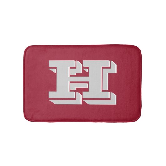 Crimson and White Varsity Letter Style Monogram Badematte (Vorderseite)