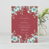 Crimson Aqua Bloom Hochzeit Einladung (Stehend Vorderseite)