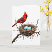 Crimson Bird Nesting Scene Card Karte (Gelbe Blume)