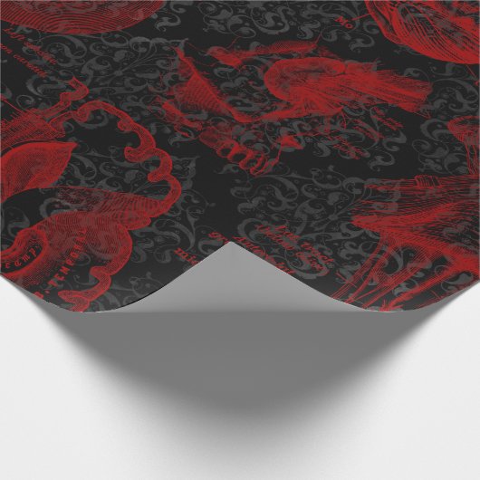 Crimson & Black Damask gemusterte Vampyre-Anatomie Geschenkpapier (Ecke)