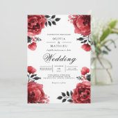 Crimson Bloom Floral Accent Wedding Einladung (Stehend Vorderseite)