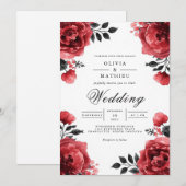 Crimson Bloom Floral Accent Wedding Einladung (Vorne/Hinten)