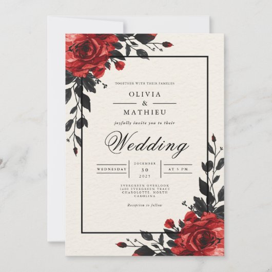 Crimson Bloom Floral Wedding Einladung (Vorderseite)