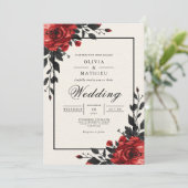 Crimson Bloom Floral Wedding Einladung (Stehend Vorderseite)