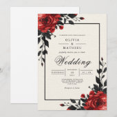 Crimson Bloom Floral Wedding Einladung (Vorne/Hinten)