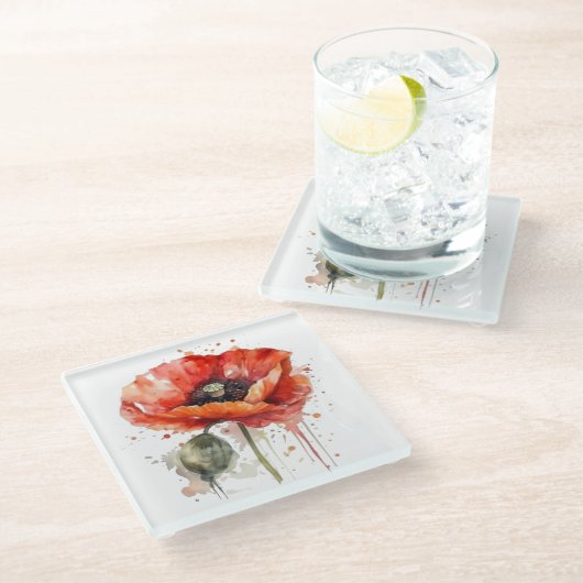 Crimson Bloom Glasuntersetzer (Schrägansicht)