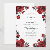 Crimson Bloom Romance Wedding Einladung (Vorne/Hinten)