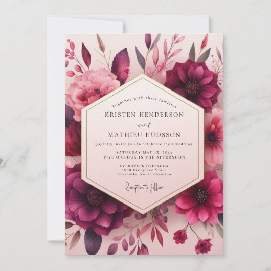 Crimson Bloom Romantic Wedding Einladung (Vorderseite)