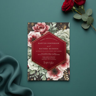 Crimson Bloom Romantische Hochzeit Einladung
