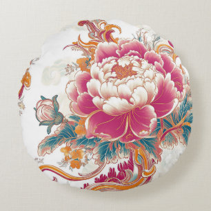 Crimson Bloom Rundes Kissen