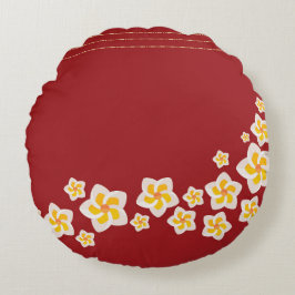 Crimson Bloom: Tropische Plumeria Rund Rundes Kissen