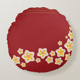 Crimson Bloom: Tropische Plumeria Rund Rundes Kissen