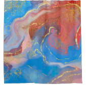 Crimson, Blush, Blau und Gold marmorierter Alkohol Duschvorhang (Vorderseite)