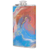 Crimson, Blush, Blau und Gold marmorierter Alkohol Flachmann (Links)