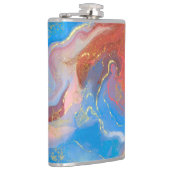 Crimson, Blush, Blau und Gold marmorierter Alkohol Flachmann (Rechts)